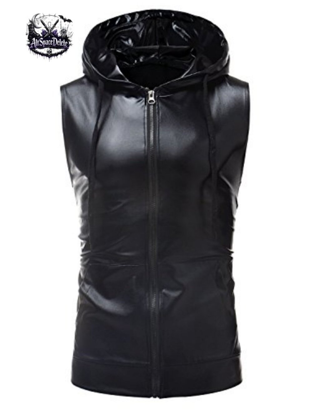 Mens Metallic Sleeveless Hooded Vest T Shirt Slim Fit Zipper Tank Top